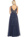 E3017 Beaded Overlay Two Tone Evening Gown - Navy Nude, Back View Thumbnail