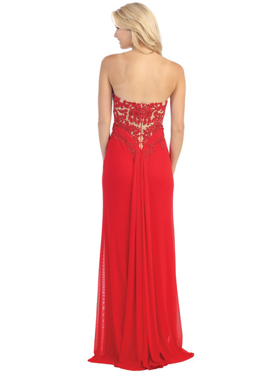 E3018 Strapless Sweetheart Evening Dress - Red, Back View Medium