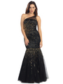 E3701 The One Shoulder Mamba Mermaid Gown - Black Gold, Front View Thumbnail