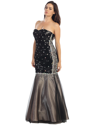E3801 Crystal Embellished Sweetheart Mermaid Gown, Black Taupe
