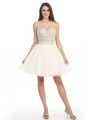 E4777 Illusion Sweetheart Short Prom Dress - Ivory, Front View Thumbnail