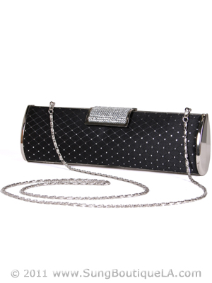 E8901 Black Shimmery Evening Clutch, Black