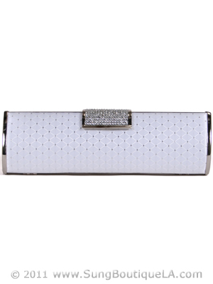 E8901 White Shimmery Evening Clutch, White