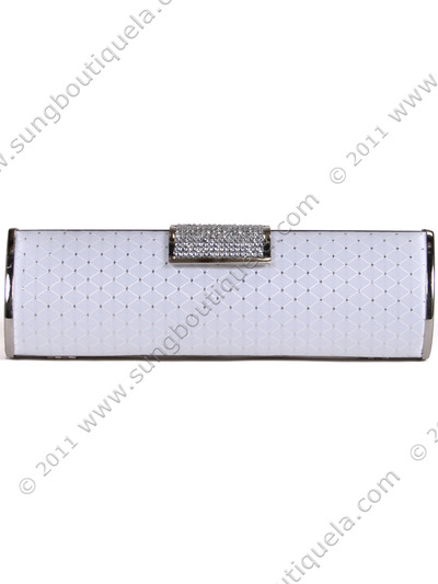 E8901 White Shimmery Evening Clutch - White, Front View Medium