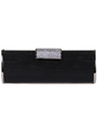 E890 Black Evening Clutch with Rhinestone Clip - Black, Front View Thumbnail