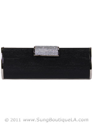 E890 Black Evening Clutch with Rhinestone Clip, Black