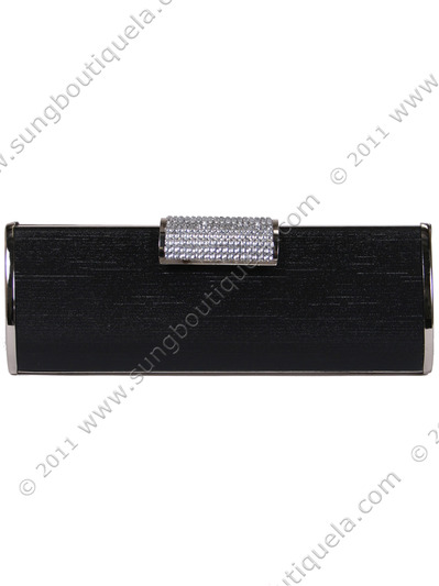 E890 Black Evening Clutch with Rhinestone Clip - Black, Front View Medium