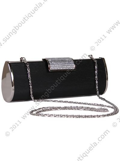 E890 Black Evening Clutch with Rhinestone Clip - Black, Alt View Medium