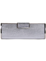 E890 Silver Evening Clutch with Rhinestone Clip - Silver, Front View Thumbnail
