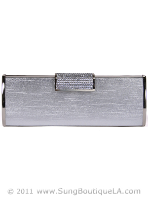 E890 Silver Evening Clutch with Rhinestone Clip, Silver