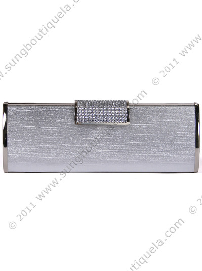 E890 Silver Evening Clutch with Rhinestone Clip - Silver, Front View Medium