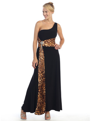 EV3009 Single Shoulder Animal Print Evening Dress, Black Tiger