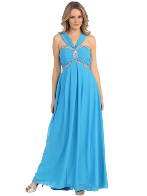 EV3038 Halter Chiffon Evening Dress, Light Teal
