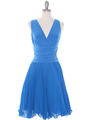 EV3055 Pleated V-neck Cocktail Dress - Turquoise, Front View Thumbnail