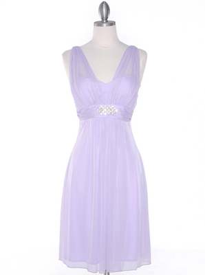 EV3069 Mesh Cocktail Dress with Rhinestone Brooch, Lilac
