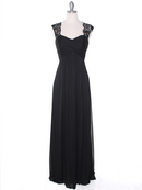 EV3073 Lace & Cap Sleeves Shoulder Evening Dress, Black