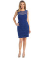 EV3082 Illusion Neckline Cocktail Dress - Royal, Front View Thumbnail