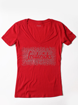 FH002 Glitter V-neck Tee, Red