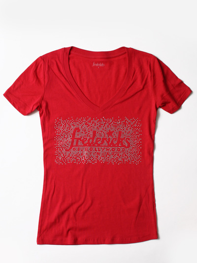 FH002 Glitter V-neck Tee - Red, Front View Medium