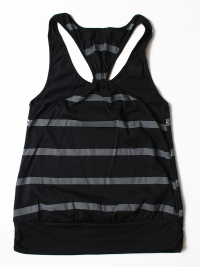 FH006 Women's Tank with Stripe - Black, Back View Medium