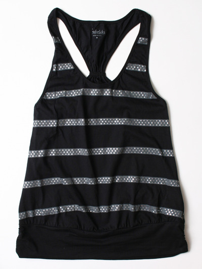 FH006 Women's Tank with Stripe - Black, Front View Medium
