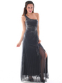 G3819 Shimmer One Shoulder Evening Dress - Silver, Front View Thumbnail