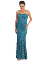 GL1006 Brocade-Inspired Mermaid Dress - Teal, Front View Thumbnail