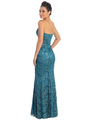 GL1006 Brocade-Inspired Mermaid Dress - Teal, Back View Thumbnail