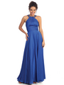 GL1013 Charmeuse Rounded Halter Evening Dress - Royal Blue, Front View Thumbnail
