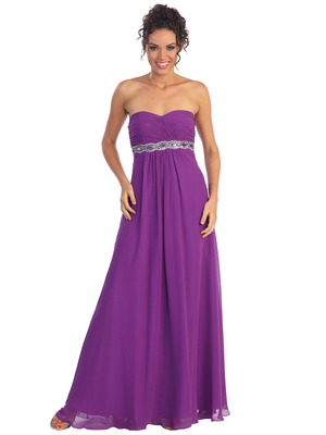 GL1016 Chiffon Empire Waist Evening Dress, Eggplant