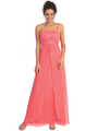 GL1020 Sheer Chiffon Overlay Evening Dress - Coral, Front View Thumbnail