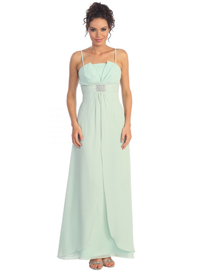 GL1020 Sheer Chiffon Overlay Evening Dress - Sage, Front View Medium