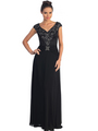 GL1048 V-Neck Floral Evening Dress - Black, Front View Thumbnail