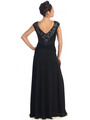 GL1048 V-Neck Floral Evening Dress - Black, Back View Thumbnail