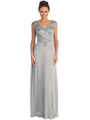 GL1048 V-Neck Floral Evening Dress - Silver, Front View Thumbnail