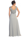 GL1048 V-Neck Floral Evening Dress - Silver, Back View Thumbnail