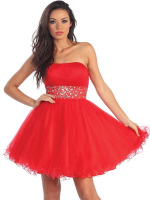 GL1053 Strapless Empire Waist Cocktail Dress, Red