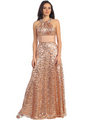 GL1064 Glitzy Halter Neck Gown - Gold, Front View Thumbnail