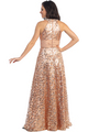 GL1064 Glitzy Halter Neck Gown - Gold, Back View Thumbnail