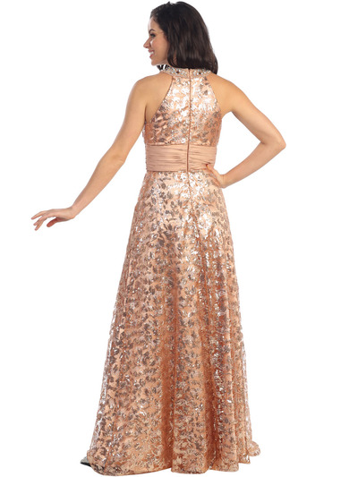 GL1064 Glitzy Halter Neck Gown - Gold, Back View Medium