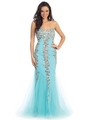 GL1067 Sparkly Sweetheart Mermaid Prom Gown - Aqua, Front View Thumbnail