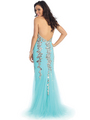 GL1067 Sparkly Sweetheart Mermaid Prom Gown - Aqua, Back View Thumbnail