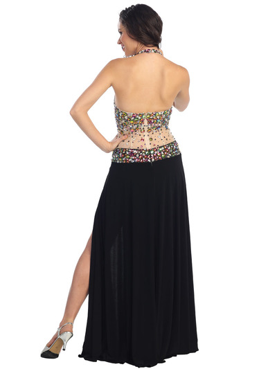 GL1070 Shimmering Sass Evening Dress - Black, Back View Medium