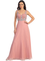 GL1073 Sophisticated Tank Strap Embroidered Evening Gown - Dusty Rose, Front View Thumbnail