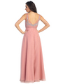 GL1073 Sophisticated Tank Strap Embroidered Evening Gown - Dusty Rose, Back View Thumbnail
