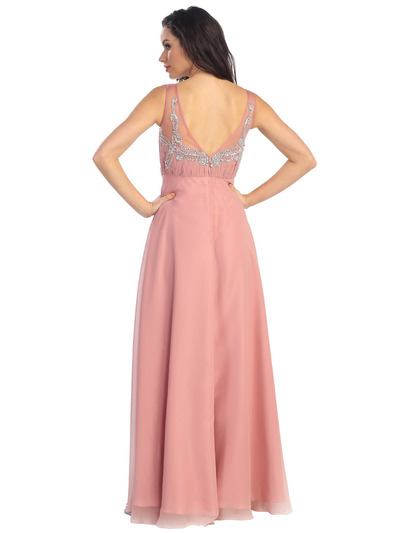 GL1073 Sophisticated Tank Strap Embroidered Evening Gown - Dusty Rose, Back View Medium