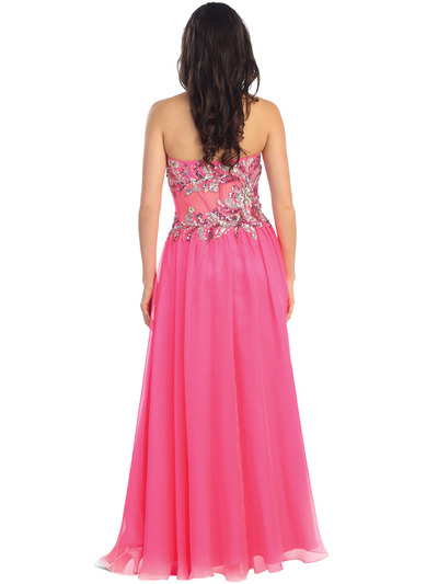 GL1085 Glitzy Prom Gown - Pink, Back View Medium