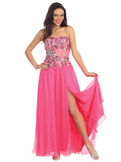 GL1085 Glitzy Prom Gown - Pink, Front View Medium