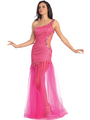 GL1094 One Shoulder Sheer Panel Party Dress - Fuschia, Front View Thumbnail