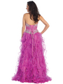 GL1098 Embellished Ruffled Skirt High/Low Prom Gown - Fuschia, Back View Thumbnail